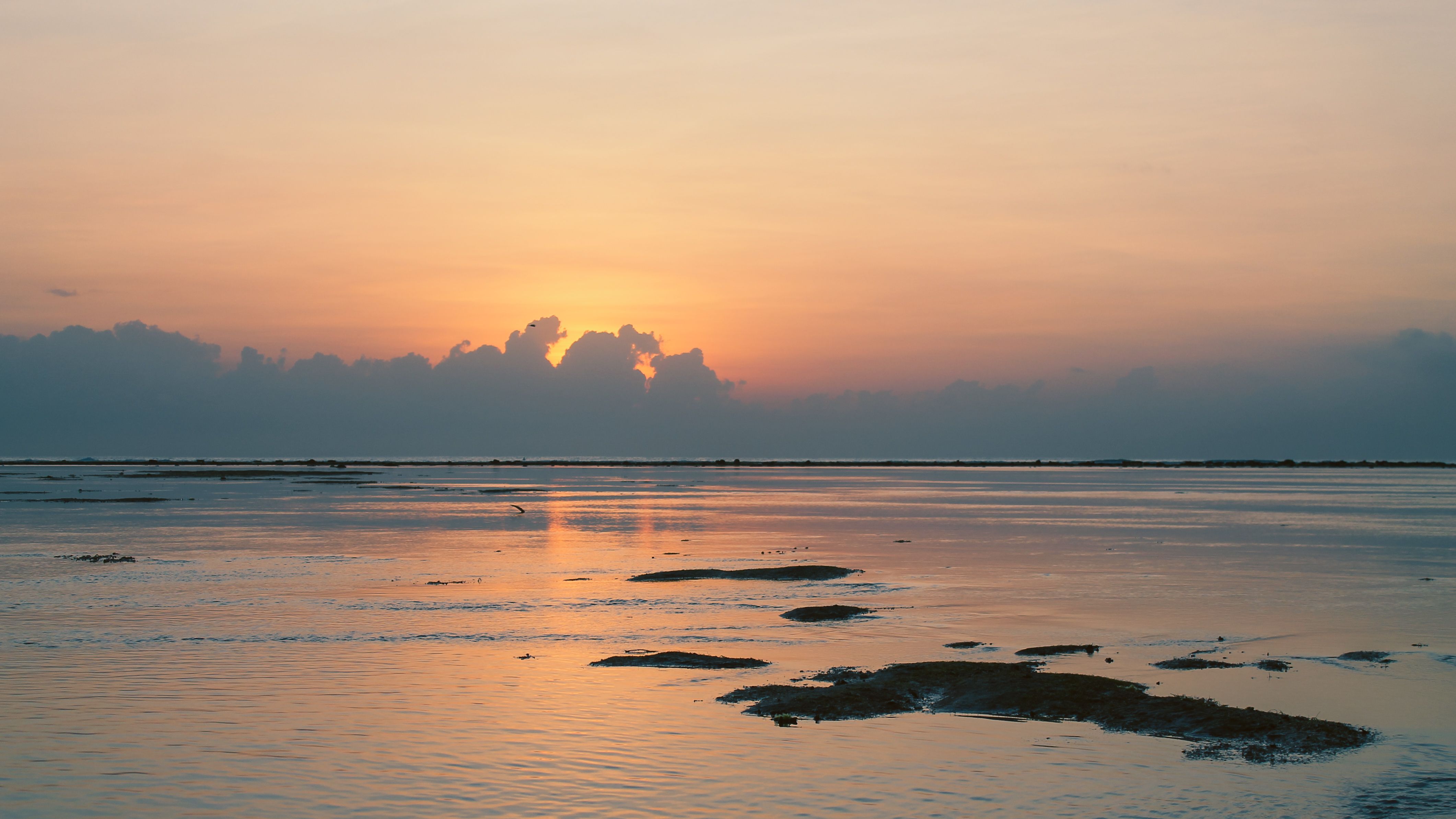 Romantic beautiful sky at beach during sunrise