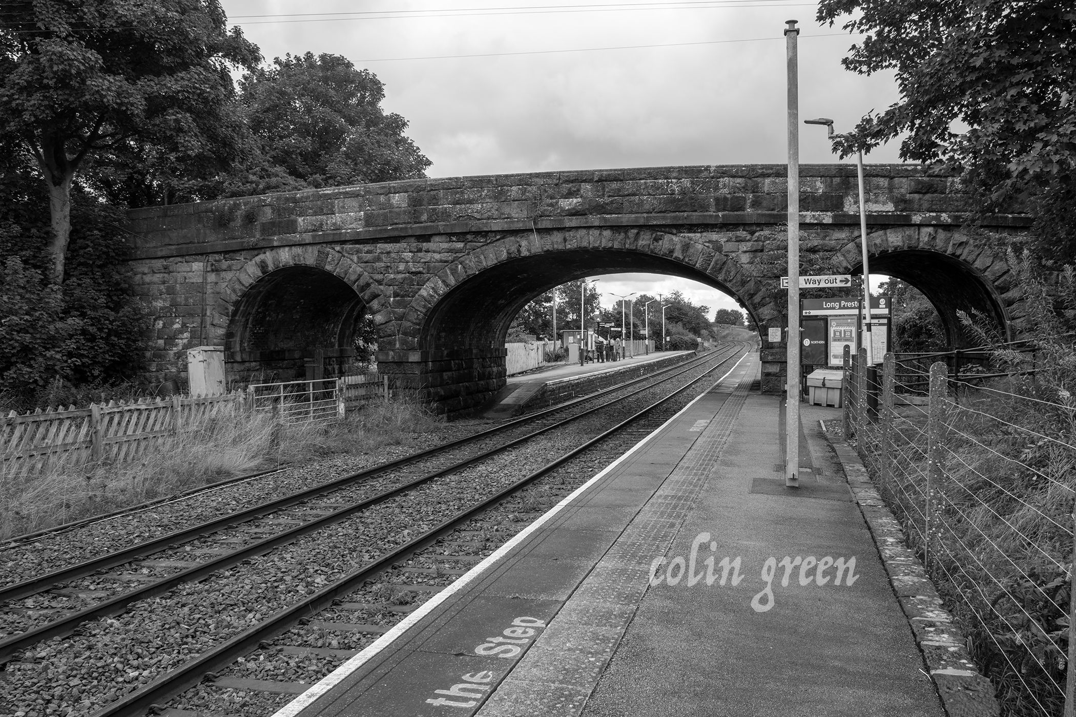 A black and white image of Long Preston Railway Station