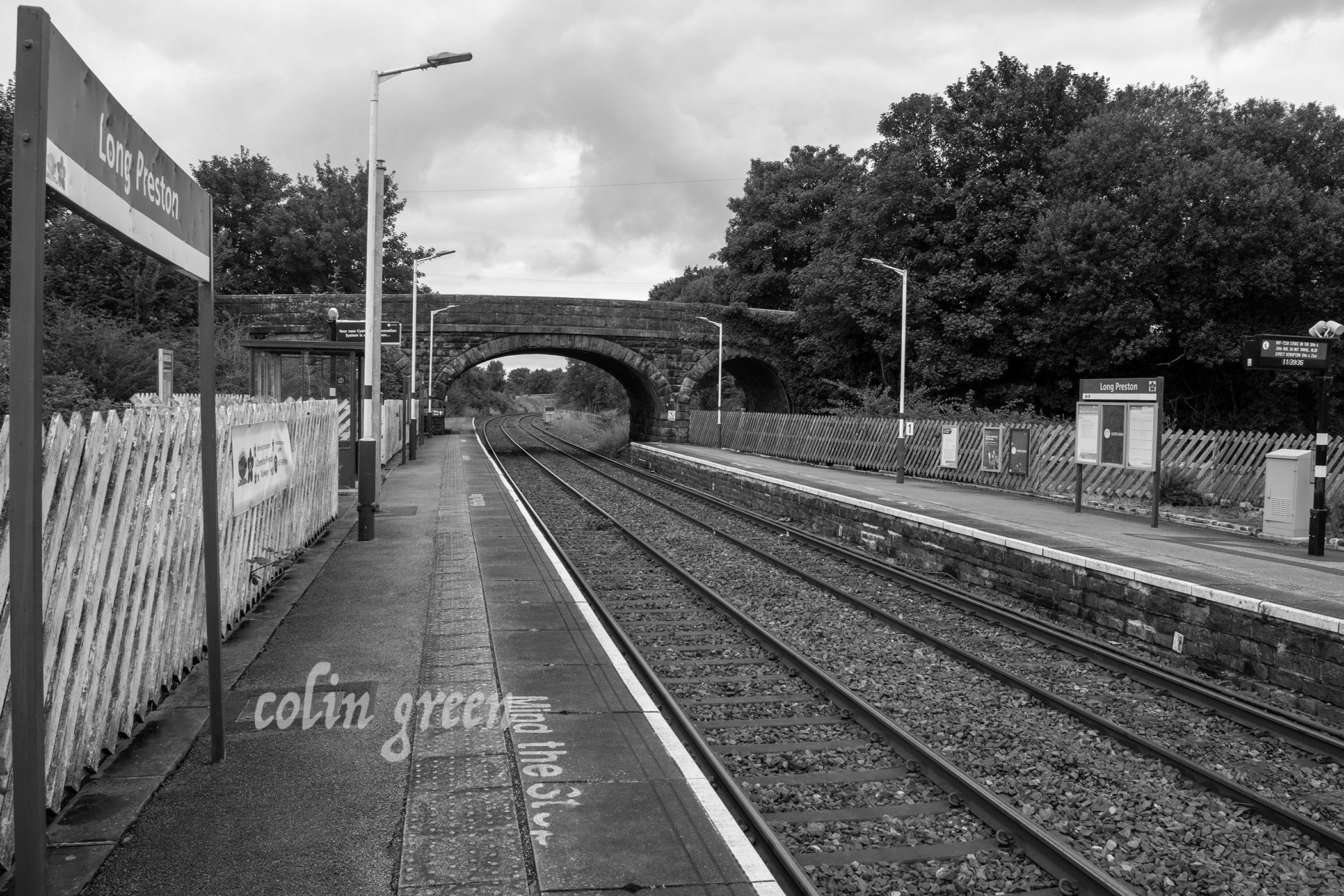 A black and white image of Long Preston Railway Station