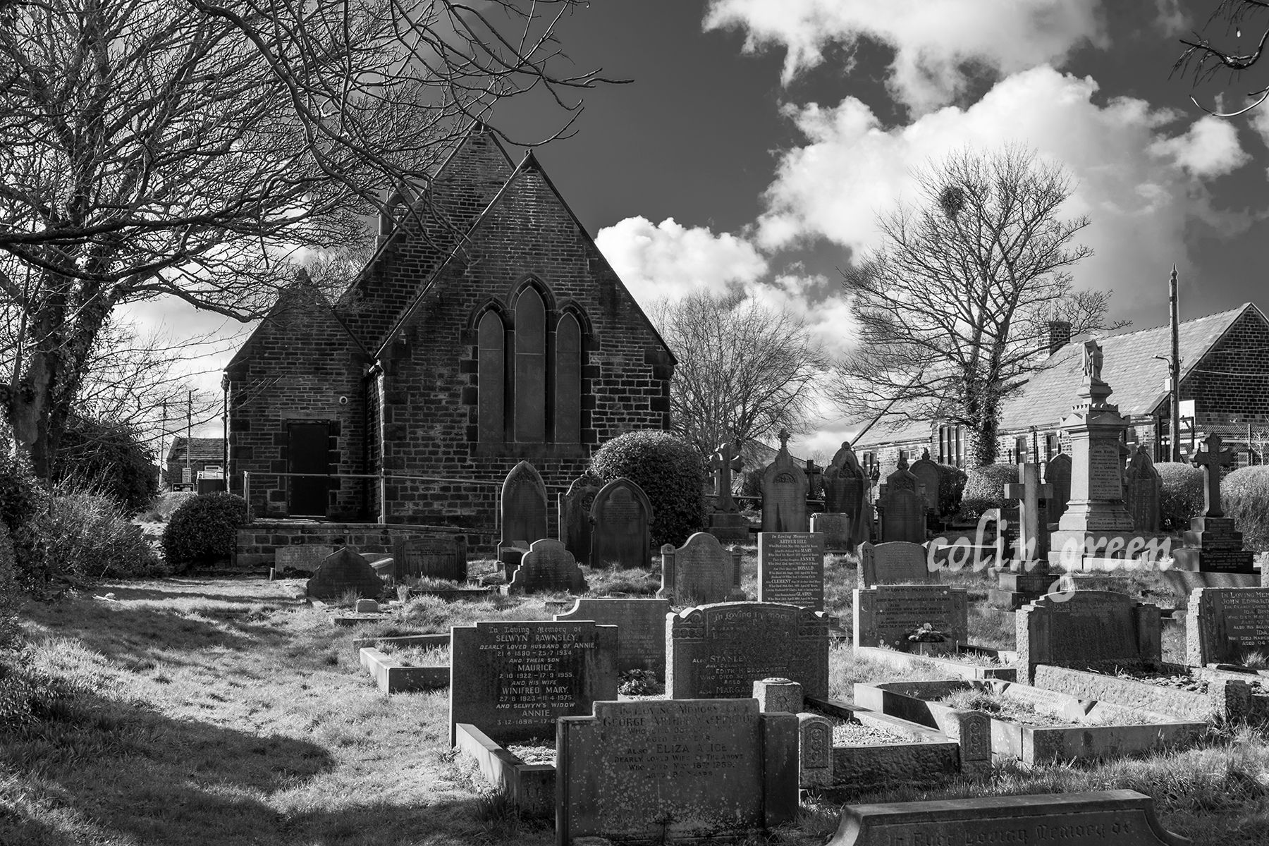 A black and white image of St Luke's Church, Norland, West Yorkshire