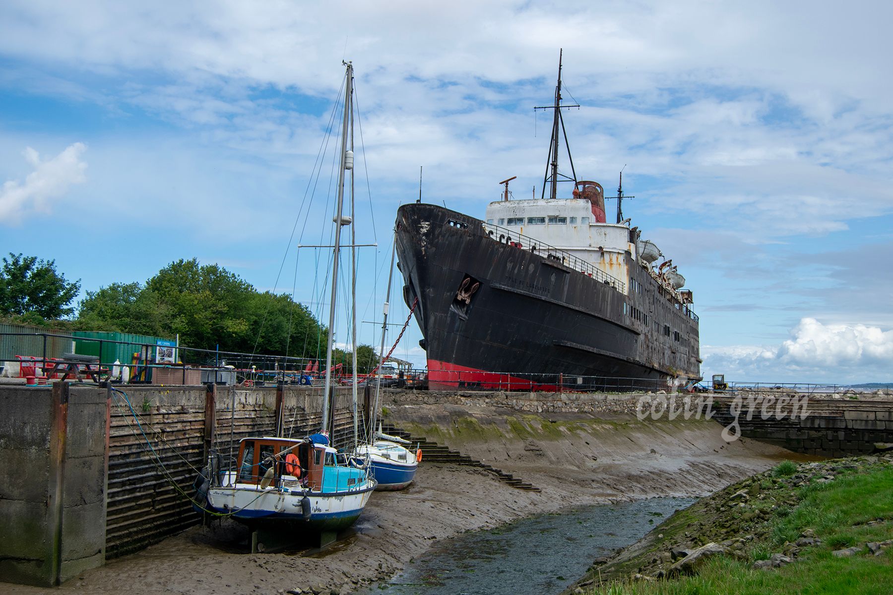 The Llanerch-y-Mor wharf with the Duke of Lancaster ship towering over the horizon.