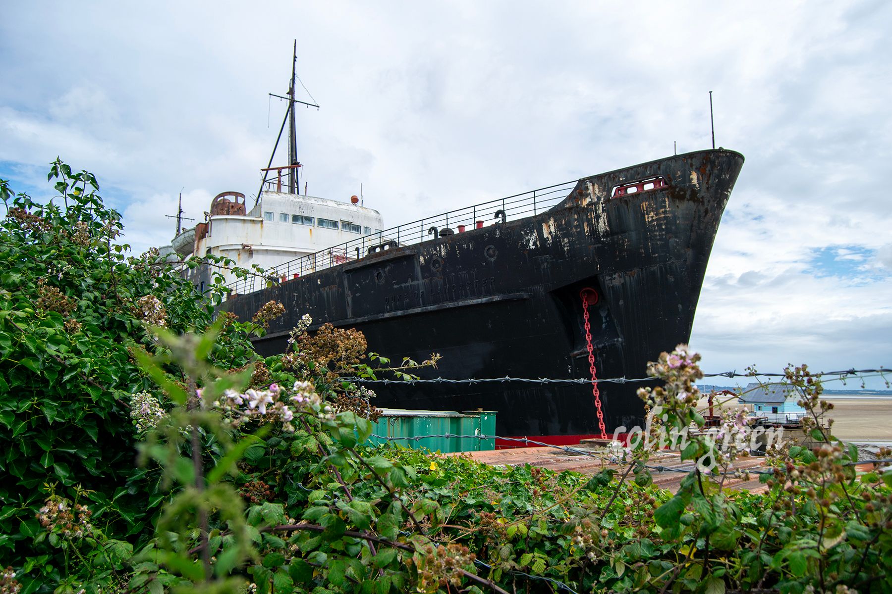 The bow of the beached former passenger ship, the Duke of Lancaster.